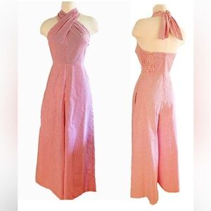 Catnip Vintage 1930s inspired beach pajamas in red and white seersucker